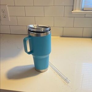 Yeti Aqua Blue Travel Mug with Straw